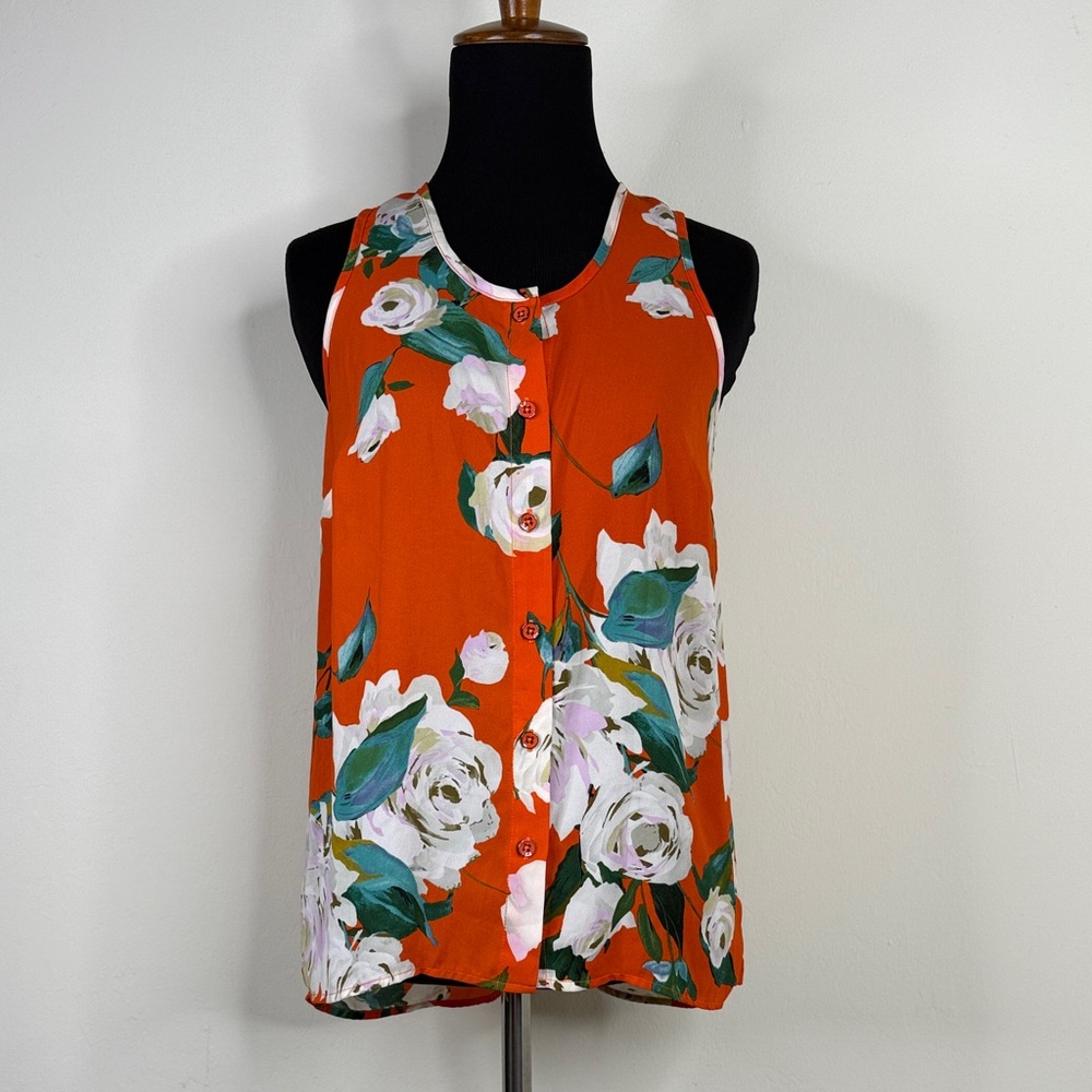 CABI Floral Sleeveless Top - Orange and White XXS